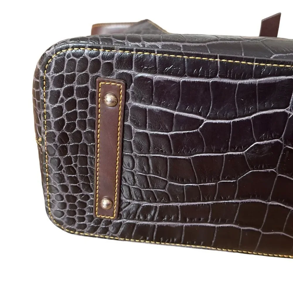 DOONEY & BOURKE Brown Crocodile Embossed Leather Hobo Shoulder Handbag